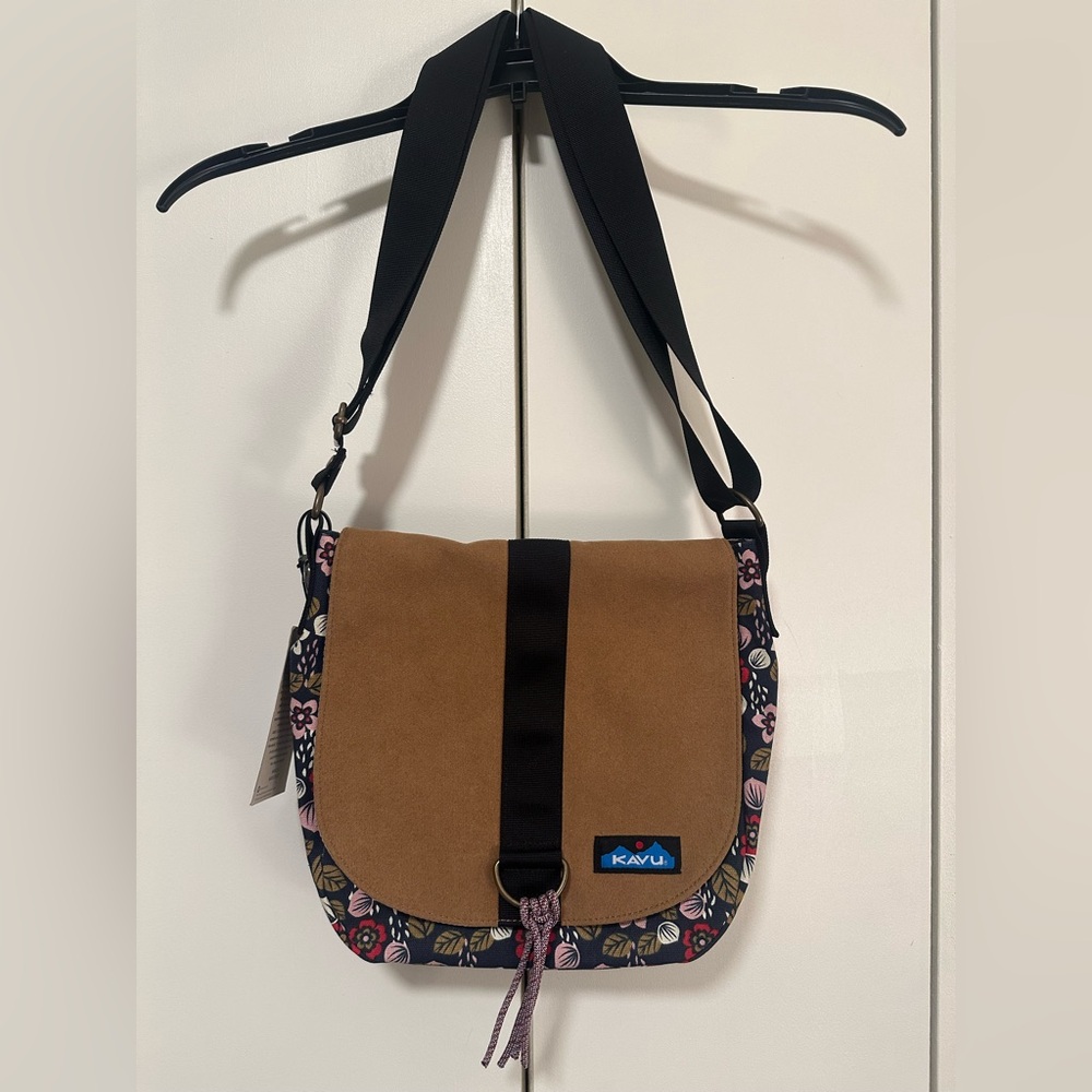 KAVU Wayfare Mini Sakura Brown and Black Floral Crossbody Bag